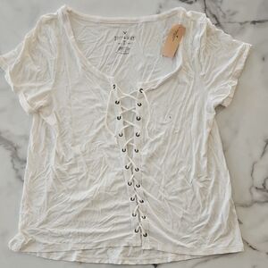 American Eagle White Lace-Up Top